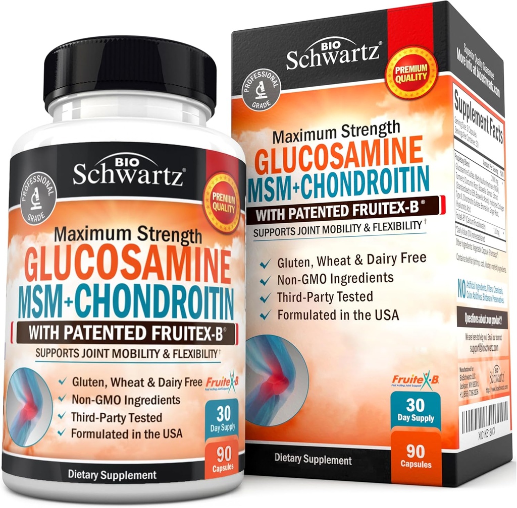 Glucosamine Chondroïtine MSM Supplément de soutien conjoint - Collagène Peptides, Turmeric et Ginger, Acide hyaluronique, Glucosamine Chondroïtine Sulfate pour le confort articulaire - Sans gluten, sans OGM, 90 Capsules