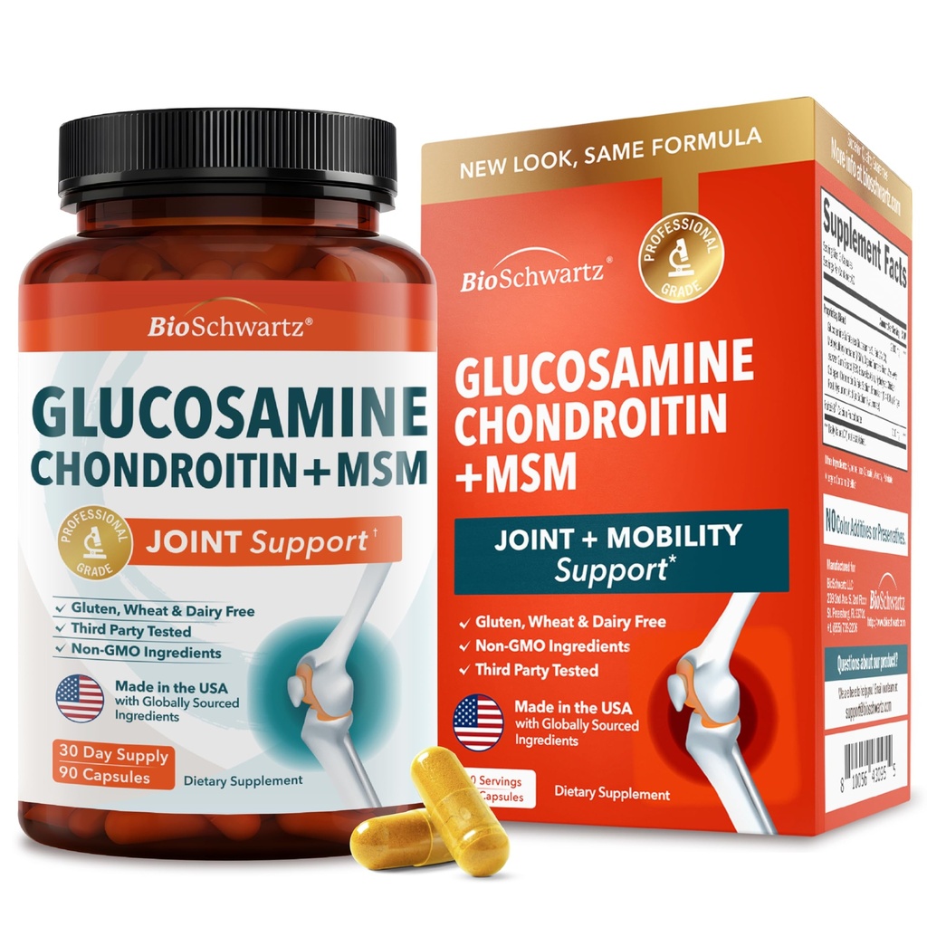 Glucosamine Chondroïtine MSM Supplément de soutien conjoint - Collagen Peptides, Turmeric et Ginger, Acide Hyaluronique, Glucosamine Chondroïtine Sulfate pour le confort articulaire - Sans gluten, sans OGM, 90 Capsules