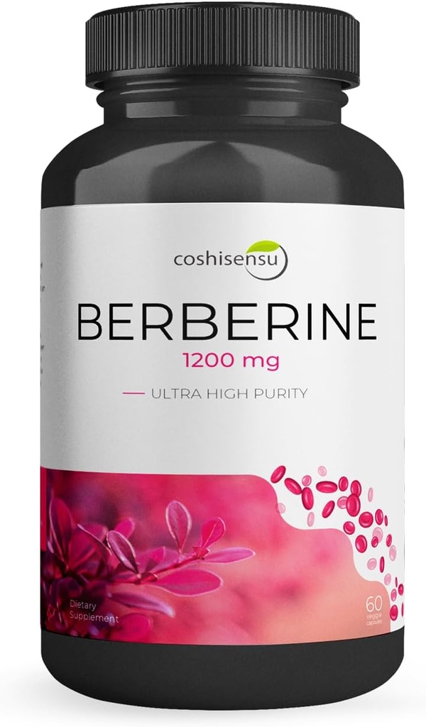 Berberine HCl 1200mg – Supplément de puissance élevée pour le sucre de sang, l'insuline et la gestion du poids – Non-OGM, Capsules sans gluten, Vegan – Soutien cardiaque et métabolique, Fabriqué aux États-Unis – 60 Compte