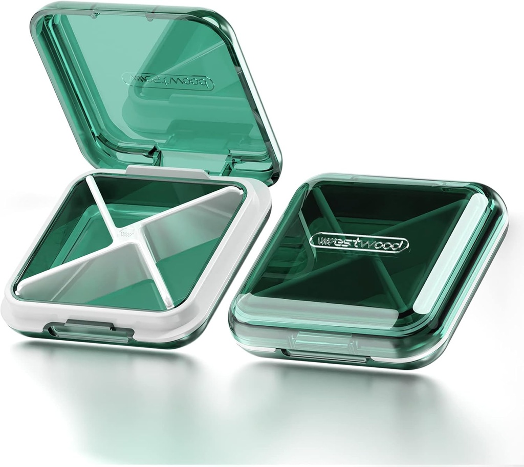DUBSTAR Daily Pill Organizer,4 Compartiments Portable Travel Small Pill Case, Pill Box for Purse Pocket to Hold Vitamines, huile de foie de morue, suppléments et médicaments (vert)