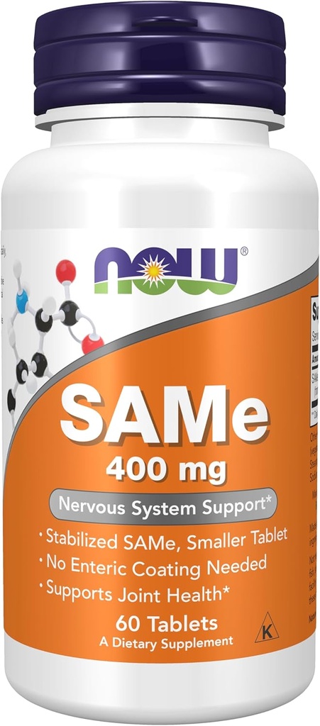 NOW Foods Supplements, SAMe (S-Adenosyl-L-Methionine) 400 mg, Nervous System Support*, 60 Tablets