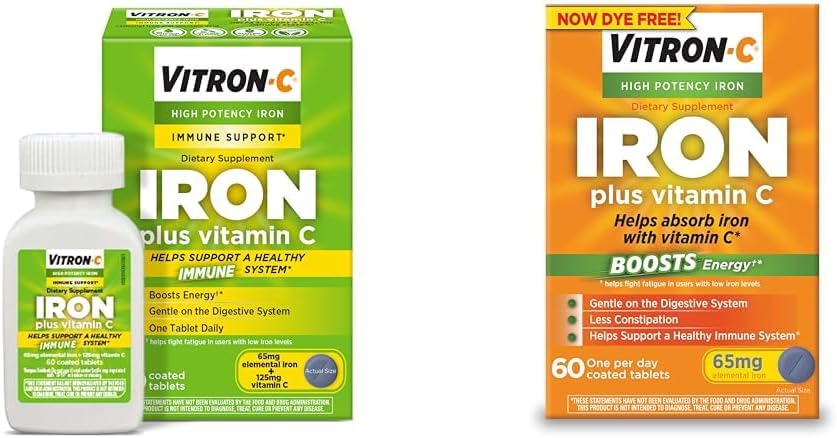 Supplément de fer à haute puissance Vitron-C avec vitamine C, compte 60, boîte de 2