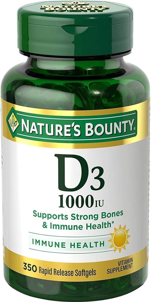 Bounty Bounty de la nature D-1000 UI complément diététique softgels liquides à libération rapide 350 ea (paquet de 2)