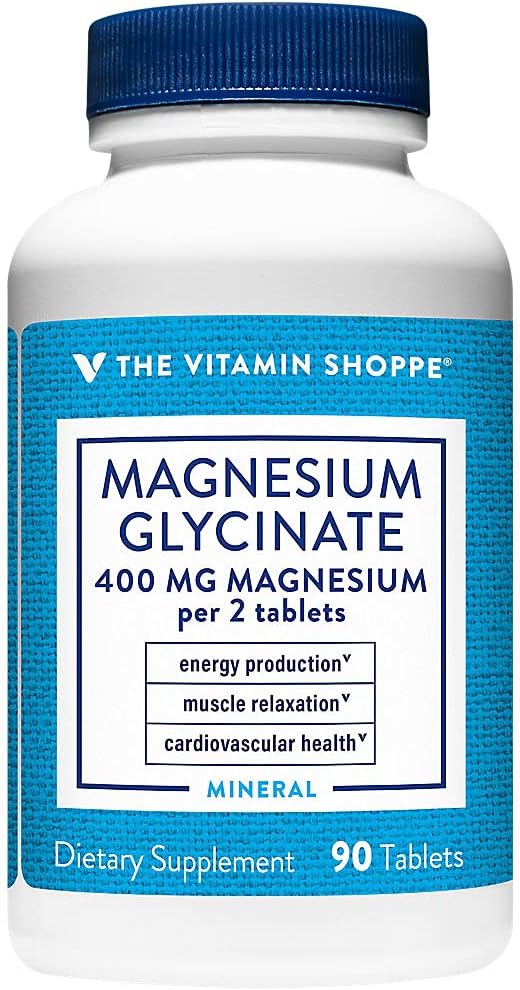 La vitamine Shoppe Magnésium Glycinate 400MG - soutient la production d'énergie, favorise la relaxation musculaire et améliore la santé cardiaque pour le mieux-être général (90 comprimés)