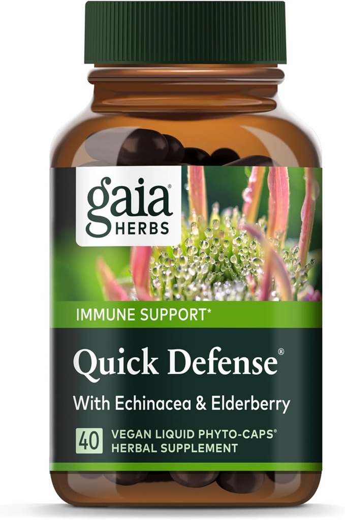 Gaia Herbs Quick Defense - Fast-Acting Immune Support Supplement* - Echinacea, Black Elderberry, Ginger & Andrographis - 40 Vegan Liquid Phyto-Capsules (4-Day Supply)