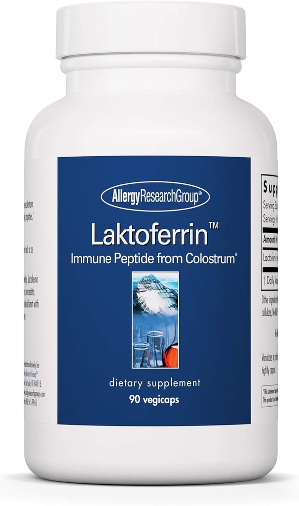 Groupe de recherche sur l'allergie Supplément de la lactoferrine - Suppléments de la lactoferrine 350mg, Bovine Colostrum, Immune Peptide, Suppléments de fer, Vegicaps - 90 Compte