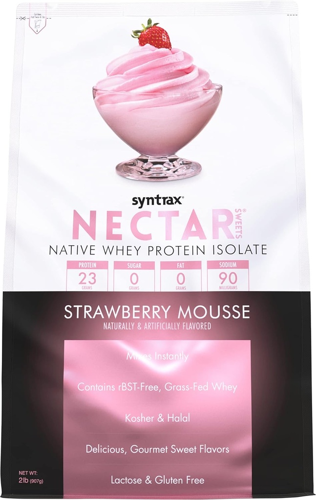 Syntrax Nutrition Nectar Sweets, 100% Whey Isolate Protéines Poudre, Fraise Mousse, 2 lbs