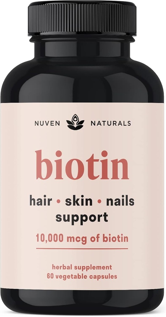 Vitamines capillaires - Biotine 10000 mcg avec vitamine A, E, C, D et adaptogènes pour soutenir les cheveux, la peau et les ongles - Biotine Supplément pour la santé et la croissance
