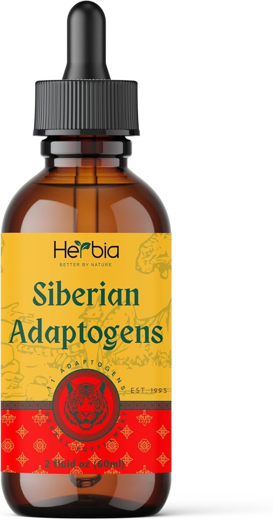 Mélange à base de plantes Adaptogènes Sibérie avec Maral, Spikenard, Eleuthero, Ginseng rouge, Rhodiola, Schisandra, réglisse, pivoine, et plus encore - stimule l'énergie, améliore la concentration, réduit le stress, 2 oz fluide (60 ml)
