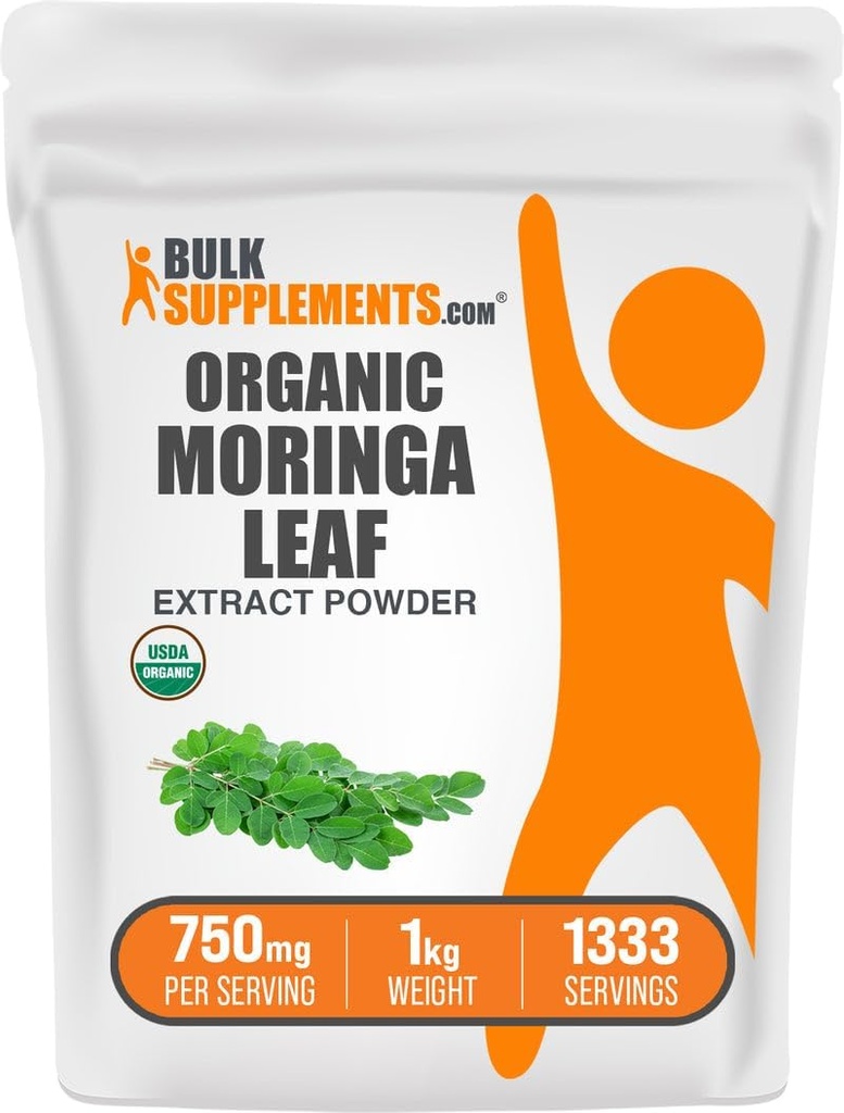 BulkSupplements.com Organic Moringa Extract Powder - Superfood Supplement, from Moringa Oleifera - Vegan & Gluten Free, 750mg per Serving, 1kg (2.2 lbs) (Pack of 1)