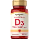 Piping Rock Vitamine D3 5000 UI , 250 Softgels , Supplément haute puissance , non-OGM , sans gluten