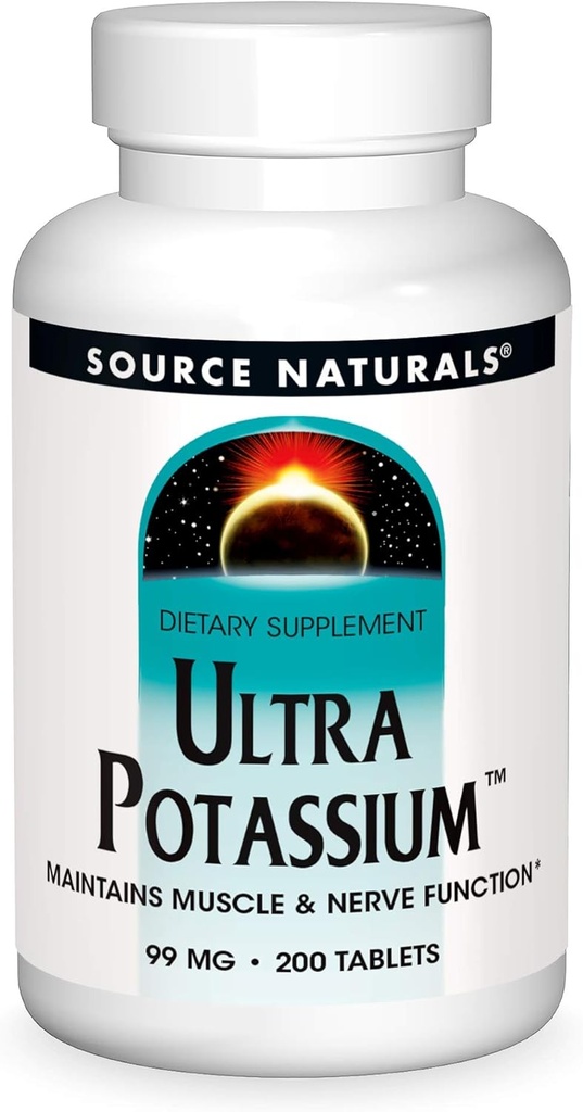 Source Naturals Ultra Potassium 99 mg Maintient la fonction musculaire et nerveuse - Supplément alimentaire - 200 comprimés
