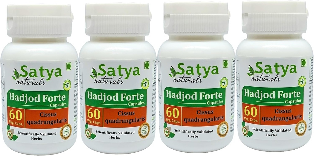 Hadjod Forte Capsules 500 mg. 60 Veg. Capsule | Hadjod (Cissus Quadrangularis) Extract Capsules for Men and women | Ayurvedic Herbal Supplement/Remedies | 10:1 Forte (4 Bottles of 60 Capsules)