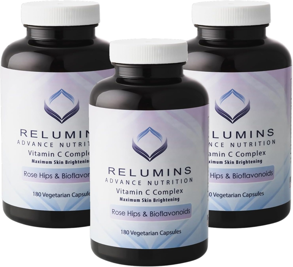 Relumins Advanced Vitamin C Supplement with Rose HIPS – 1000mg of Vitamin C, Immune Support & Collagen Production, Made in USA - 180 Capsules x 3 Bottles (9-Month Supply)