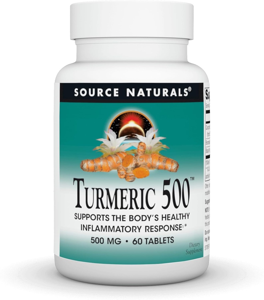 Source Naturals Turmeric, soutient la réponse inflammatoire saine du corps*, 500 mg - 60 comprimés
