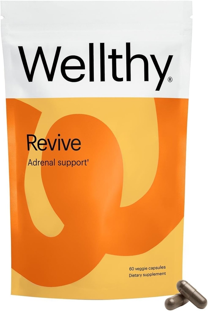 Capsules de soutien au stress Wellthy Revive - stimuler l'énergie et améliorer le mieux-être mental (60 comtes)