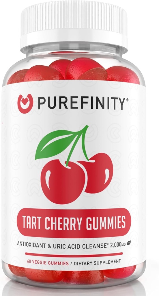 PUREFINITY Tart Gommies de cerise – Flush d'acide urique pour le soulagement et la récupération articulaires, antioxydant extrait de jus brut – non-OGM, sans gluten, végétalien, compte 60
