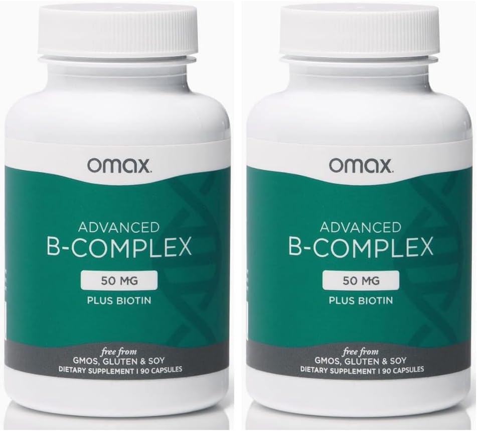 Omax3 2 bouteilles - Complexe avancé de vitamine B 50MG avec biotine.