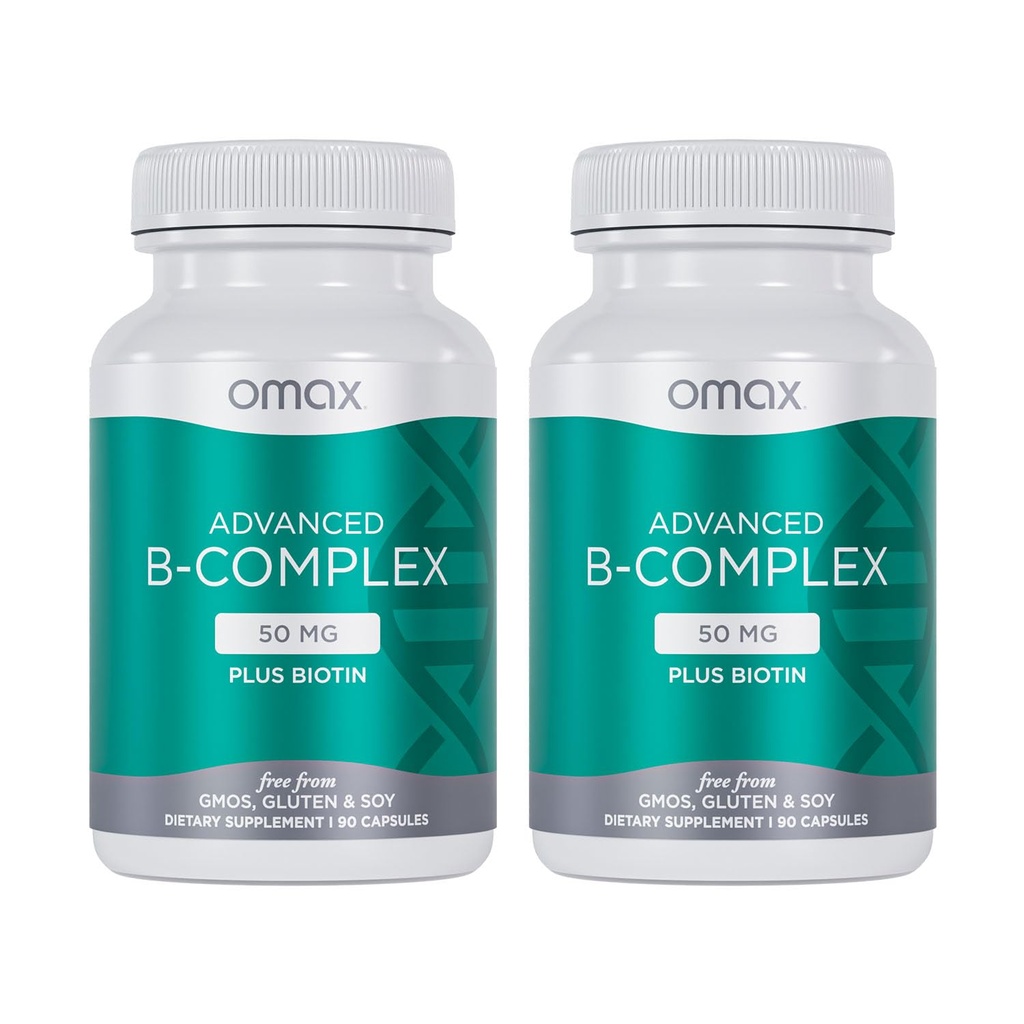 Omax3 2 bouteilles - Complexe avancé de vitamine B 50MG avec biotine.