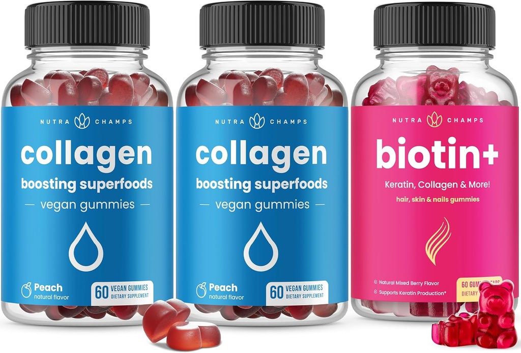 NutraChamps ensemble complet cheveux, peau et ongles - Biotin, collagène, kératine et plus