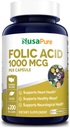 Acide folique NusaPure 1000mcg 200 Caps végétatifs (non OGM, végétarien, sans gluten)