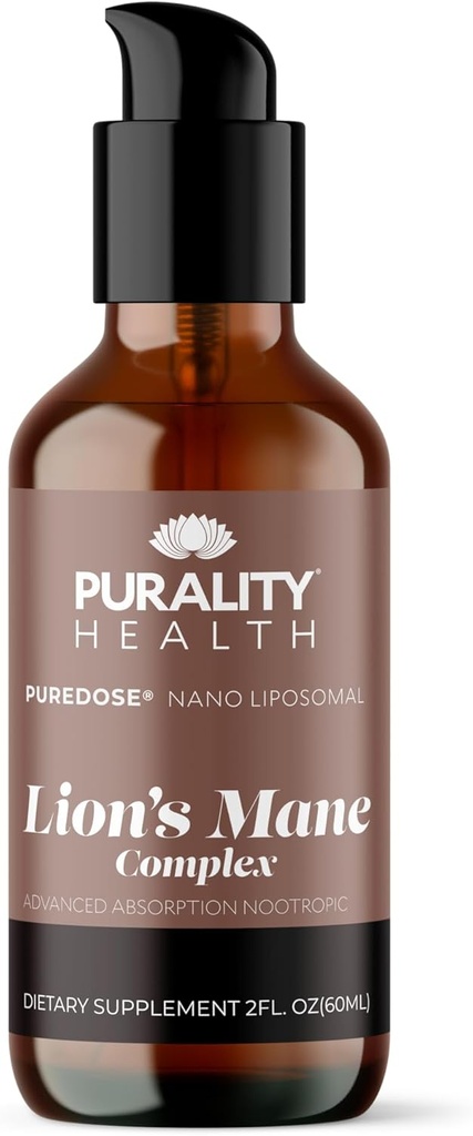 PURALITÉ SANTÉ Lion, Nano Liposomal, Absorption maximale pour la santé du cerveau, Mémoire, Focus & Nerve Support, avec Reishi, Cordyceps, Maitake, 30 jours d'approvisionnement