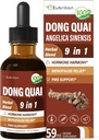 Dong Quai Liquid Supplement for Women, Angelica Sinensis Root Extract Tecture Support Ménopause & PMS Relief, Flashs chauds, gouttes de mélange à base de plantes avec Clover Rouge Fenugreek. 2oz