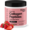 Perfect Keto Collagen Peptides poudre de protéines avec huile MCT, collagène hydrolysé, supplément de type I et III, gazon sans gluten, faible teneur en glucides, crème à café Keto, collagène pour les femmes et les hommes, fraise