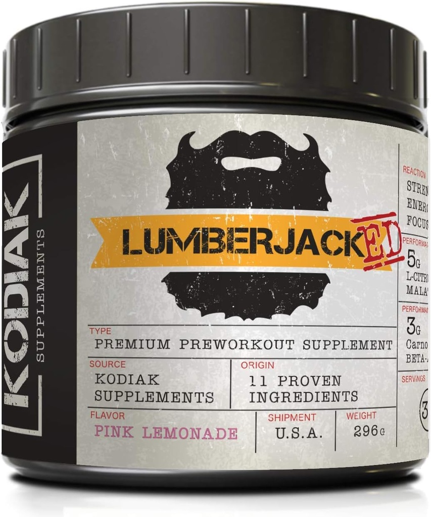 LUMBERJACKED Pre Workout Supplement with CarnoSyn 30 Servings - Better Pumps, Strength, Energy, and Focus - No Crash (Pink Lemonade)