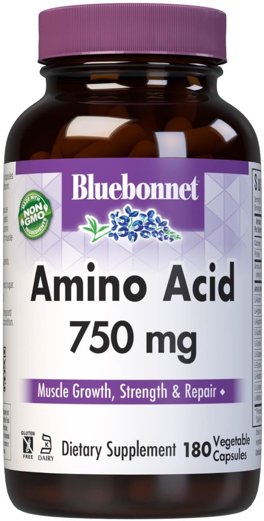 Bluebonnet Amino Acid 750 mg Capsules de vitamines, blanc, 180 Nombre