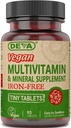 Deva Vegan Multivitamine et supplément minéral sans fer - avec des vitamines A, C, D, E, B complexe, formulation haute puissance pour la santé quotidienne et le bien-être - 90 comprimés minuscules, 4-pack