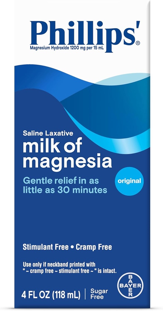 Lait de magnésie de Phillips, laxatif, original, 4 once (paquet de 6) - Emballage May Vary