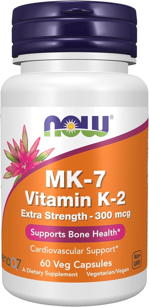 MAINTENANT Aliments suppléments, vitamine K2 (MK-7) 300 mcg, force supplémentaire, soutient la santé osseuse*, 60 gélules