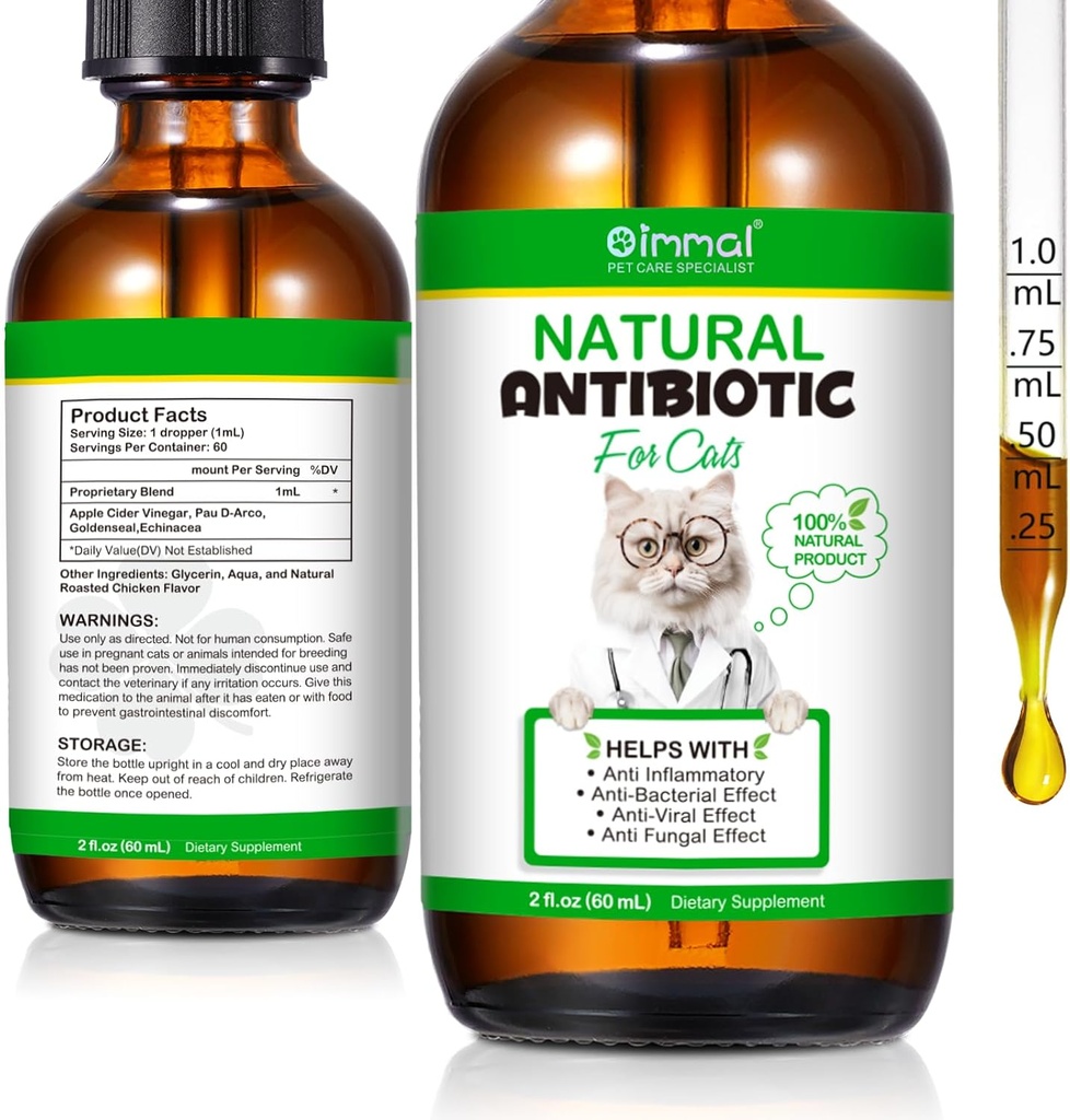 60ML Antibiotiques pour les chats, Supplément d'antibiotiques pour les chats, Multivitamine de chats, Antibiotiques naturels pour les chats, Antibiotiques pour les chats, Antibiotiques pour les chats soutient Imune & Cats Allergie Relief-2 Fl Oz