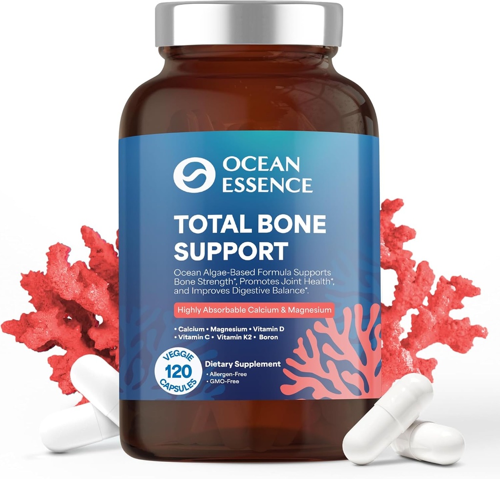 ESSENCE OCEAN Soutien total aux os - Supplément de calcium à base d'algues pour soutenir la densité et la force des os - pour les hommes et les femmes 35+ - 120 Capsules de calcium naturel - Vitamines pour une santé optimale