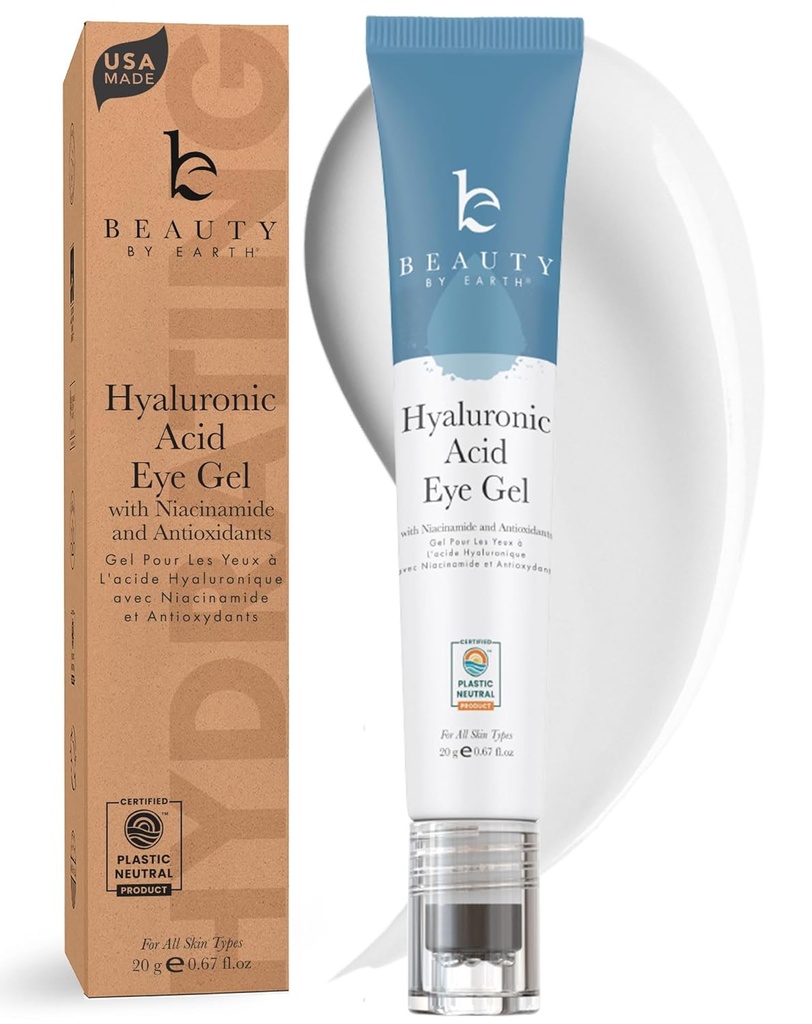 Beauté de la Terre sous la crème des yeux - Gel d'oeil acide hyaluronique anti-âge pour les cercles sombres, le puffines et les rides