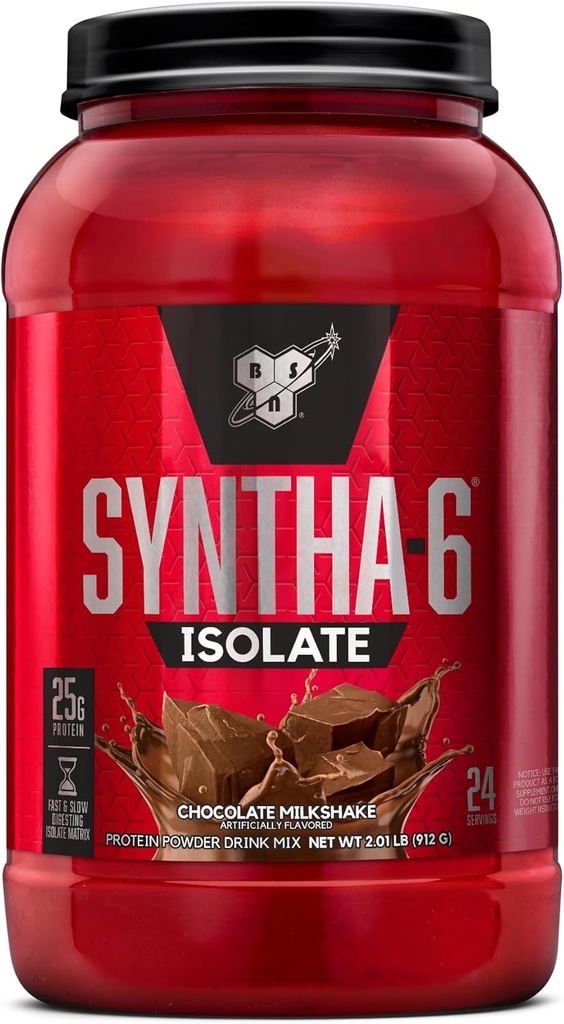 BSN SYNTHA-6 Poudre de protéines isolées, Poudre de protéines de chocolat avec isolat de protéines de lactosérum, Isolat de protéines de lait, Arôme: Chocolat Shake, 24 portions