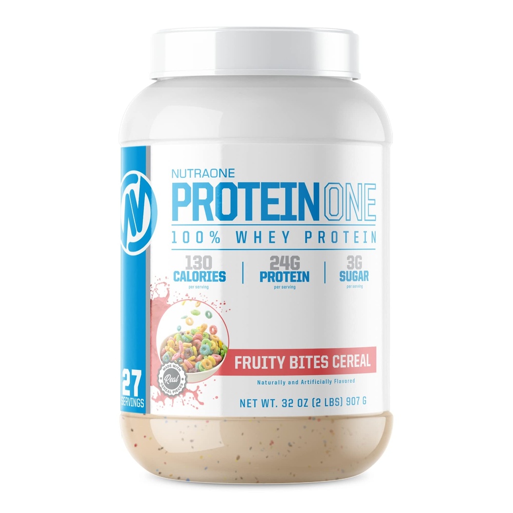 NutraOne ProteinOne Whey Protein Promote Recovery and Build Muscle with a Protein Shake Powder for Men & Women (Fruity Bites Céréales - 2 lbs.)