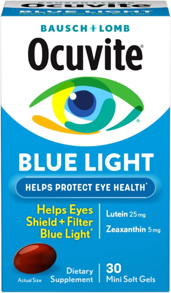 Bausch + Lomb Ocuvite Bleu Lutein 25mg Lutein & Zeaxanthin Supplément, 30 Softgels (paquet de 2)