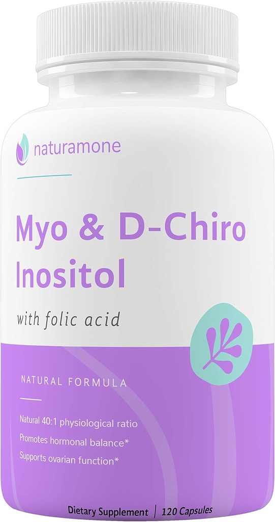 Myo-Inositol et D-Chiro Mélange d'inositol avec 100% du folate quotidien - 40:1 Rapport physiologique - Syndrome d'ovaire polykystique (SOP), équilibre hormonal et soutien ovarien 120 Capsules