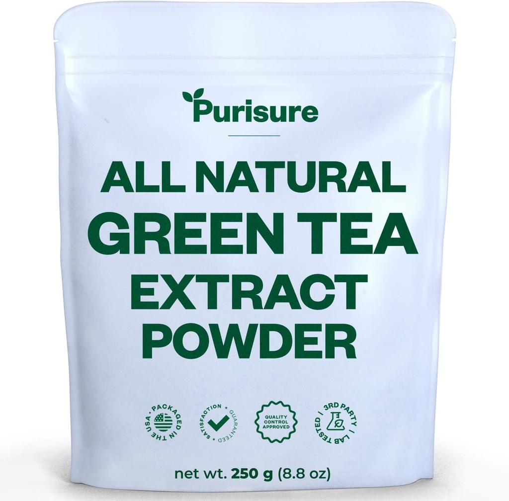 Extrait de thé vert purisure (en poudre) de la feuille verte premium (en poudre) Thé végétalien non sucré pour recette de latte et de smoothie (en poudre de thé vert antioxydant tout naturel avec EGCG et polyphénols) 500 portions