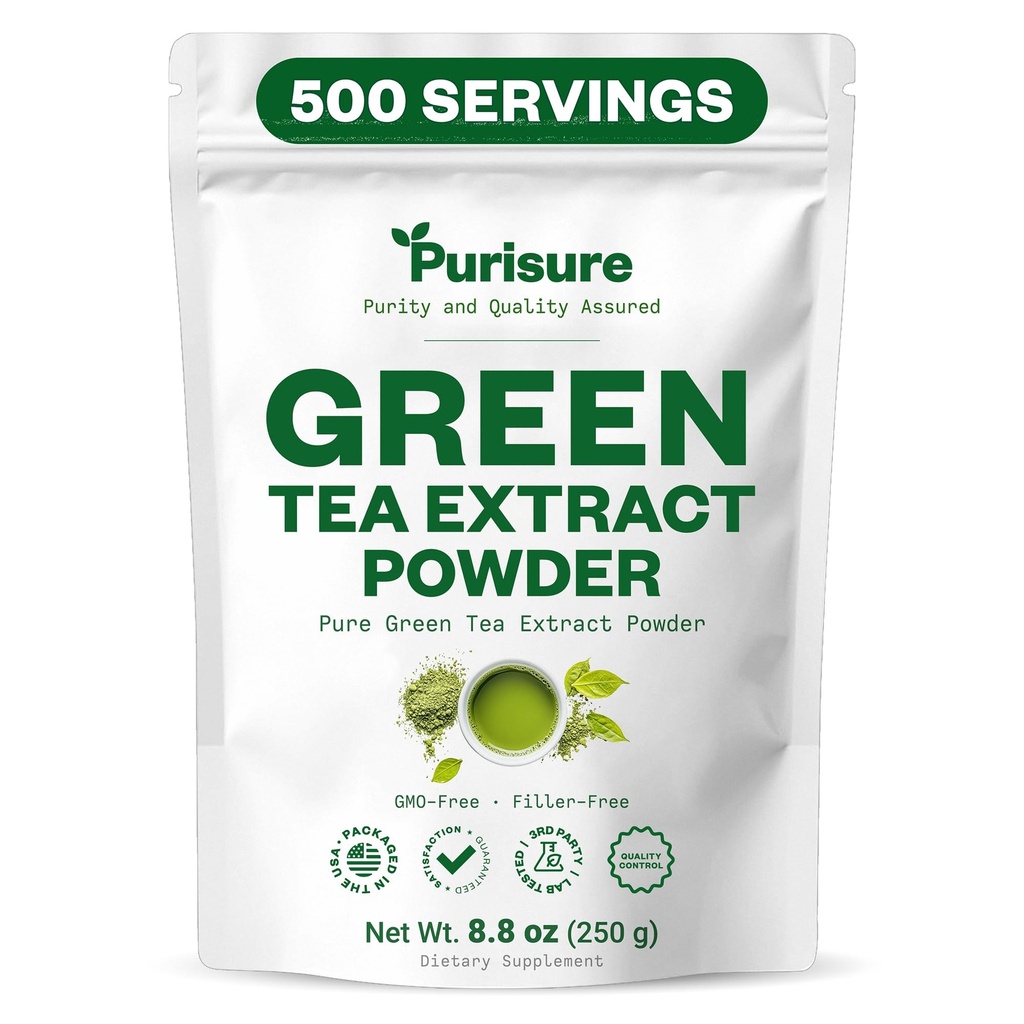 Extrait de thé vert purisure (en poudre) de la feuille verte premium (en poudre) Thé végétalien non sucré pour recette de latte et de smoothie (en poudre de thé vert antioxydant tout naturel avec EGCG et polyphénols) 500 portions