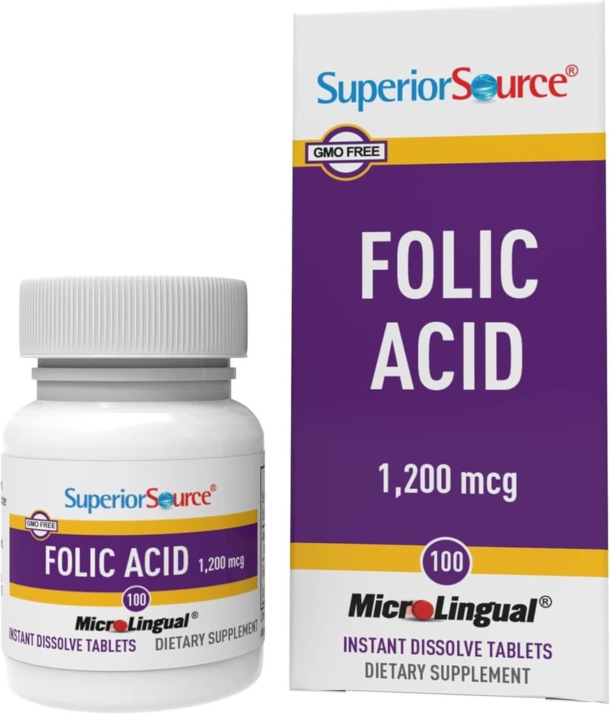 Source supérieure Acide folique 1200 mcg - Supporte le système cardiaque, immunitaire et nerveux - 100 comprimés sublinguals