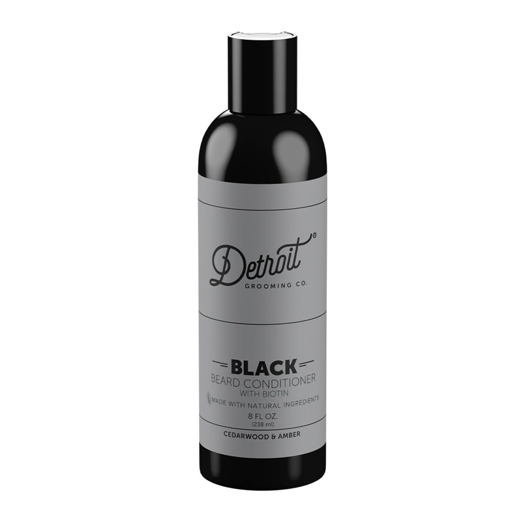 Détroit Grooming Co. Conditionneur à barbe avec extrait de pomme et Aloe Vera – Adoucissant, démêlant et hydratant Conditionneur à barbe – Édition noire (Cédarwood & Amber) - 8oz