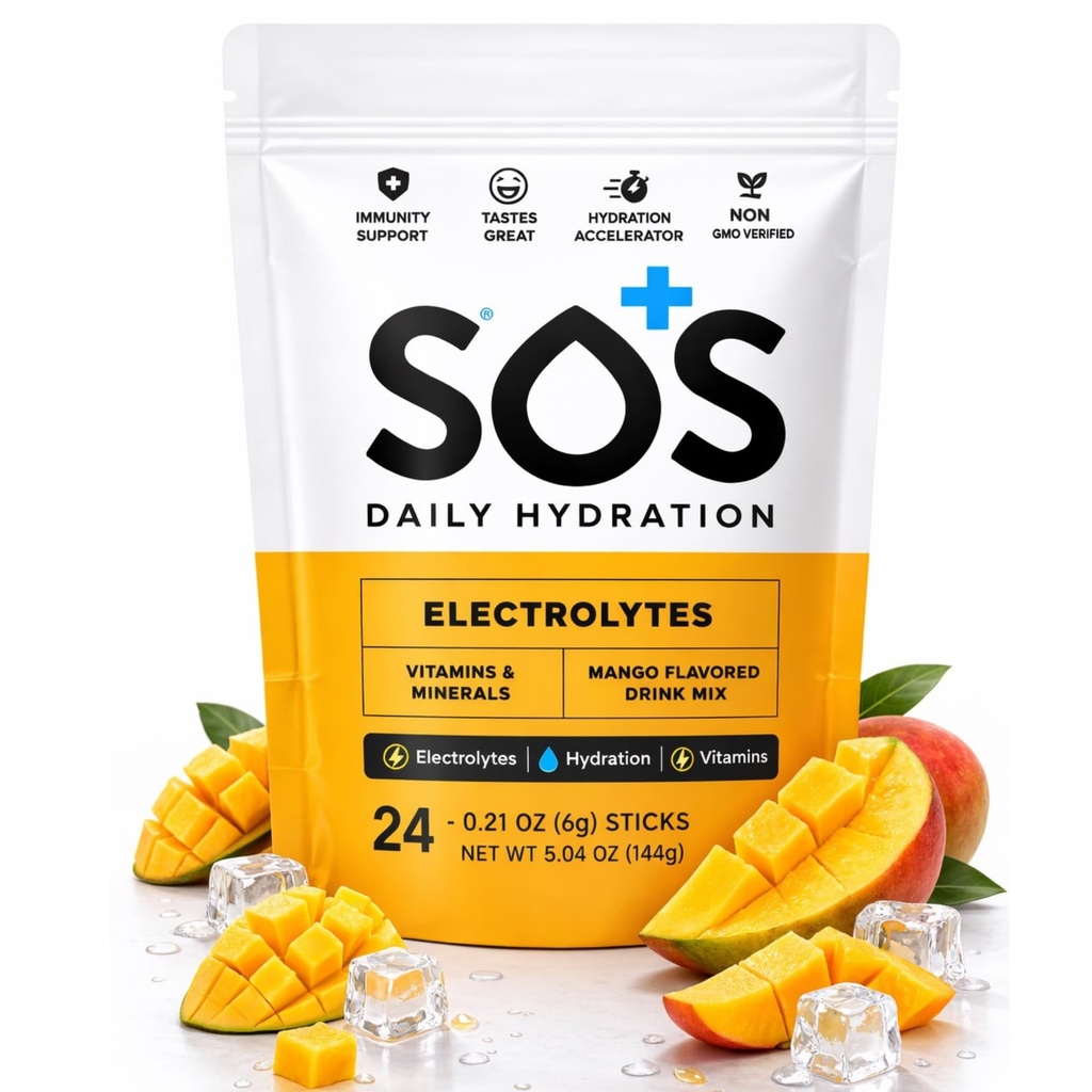 SOS Hydratation Mélange de poudre d'électrolyte de 24 portions Vitamines essentielles à faible teneur en sucre