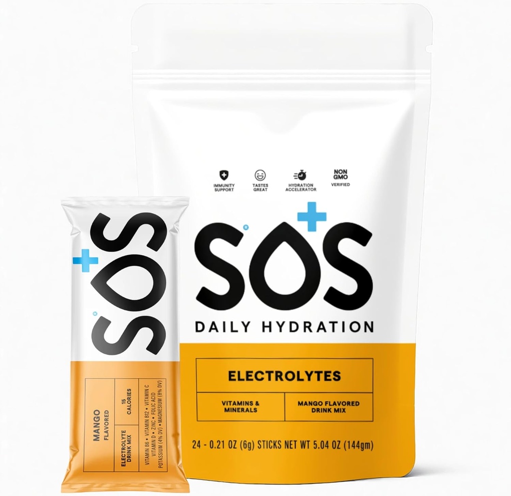 SOS Hydratation Mélange de poudre d'électrolyte de 24 portions Vitamines essentielles à faible teneur en sucre