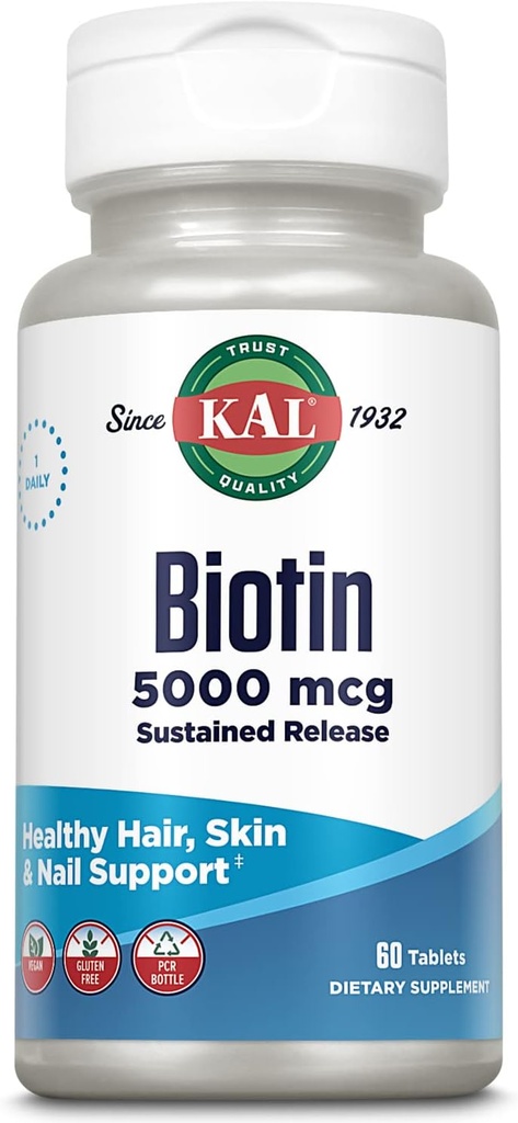 KAL Biotin 5000 comprimés TR, 5000 mcg, 60 Nombre