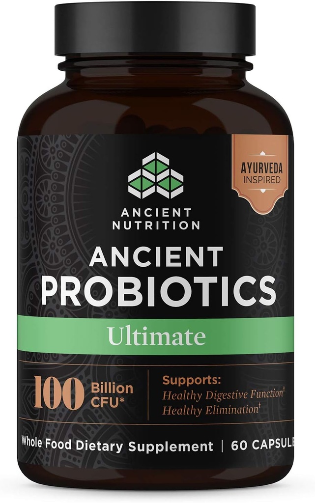 Probiotiques de nutrition ancienne, probiotiques Ultimate 100 milliards d'UFC*/Servage, soutien digestif et immunitaire, sans gluten, mélange de superaliments anciens, 60 capsules