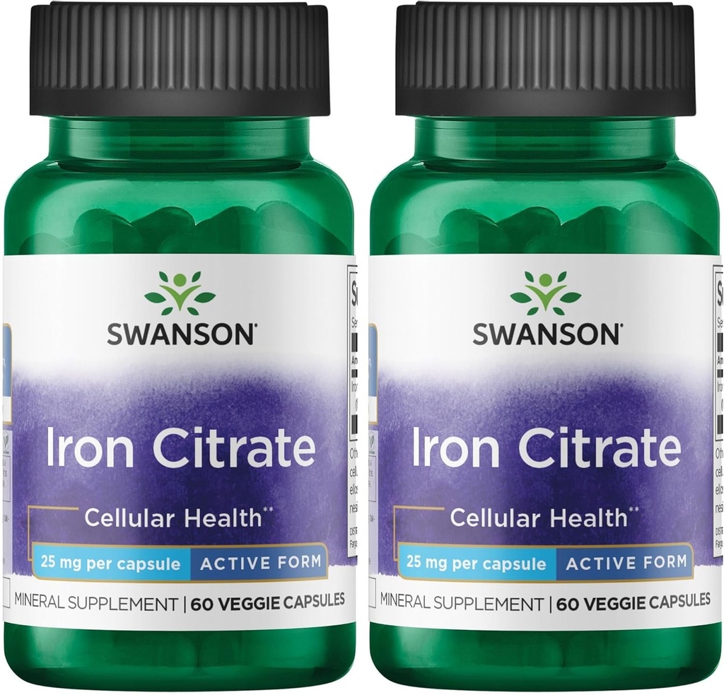 Swanson Iron Citrate 25 Milligrams 60 Veg Capsules (2 Pack)