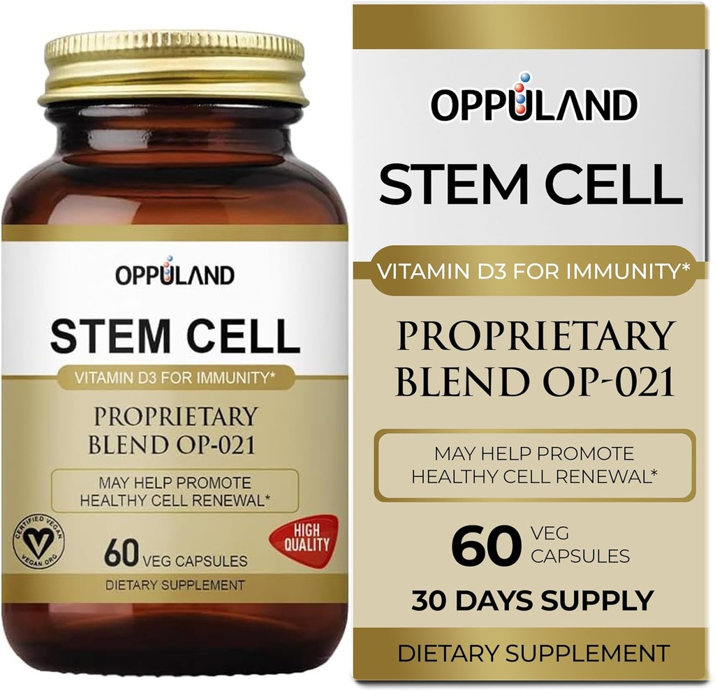 Supplément activateur de cellules souches - Regénération cellulaire boost avec complexe de cellules souches - Mélange propriétaire d'OP-021 avec vitamine D3, bleuets, raisins rouges et extrait de thé vert - 60 capsules